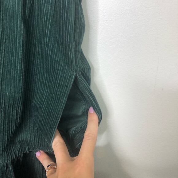 Madewell Dress A Line Voluminous Tiered Corduroy Puff Sleeve Green Mini Pockets - Picture 5 of 8